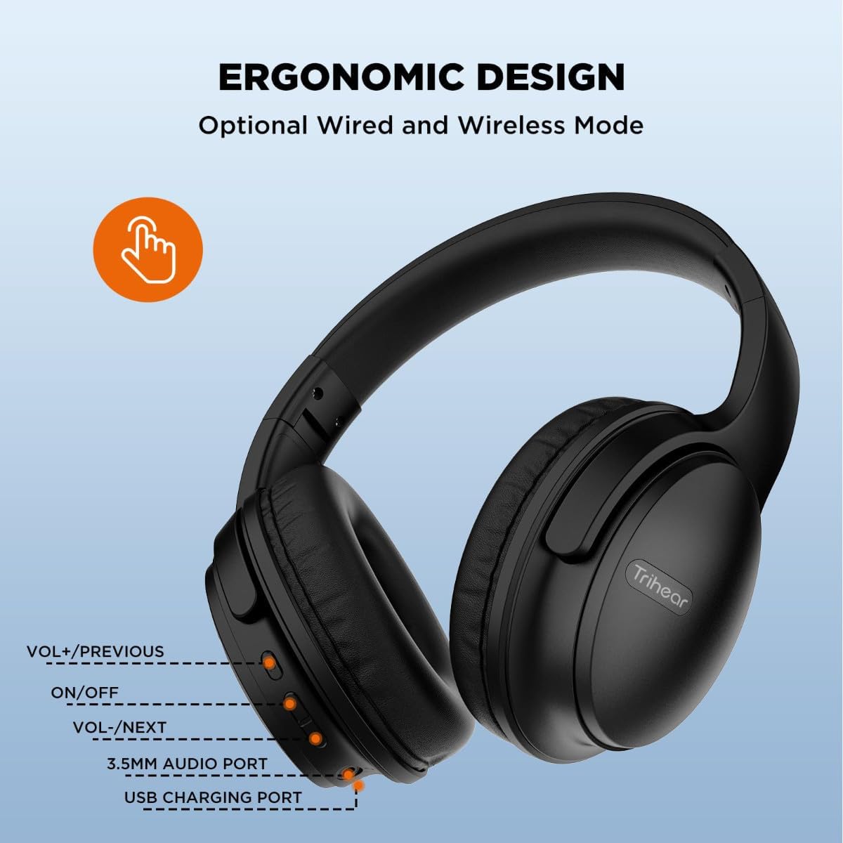 Trihear BH1 Wireless Bluetooth 5.3 Over-Ear Headphones – 50H Playtime, ENC Noise Cancellation - Image 6