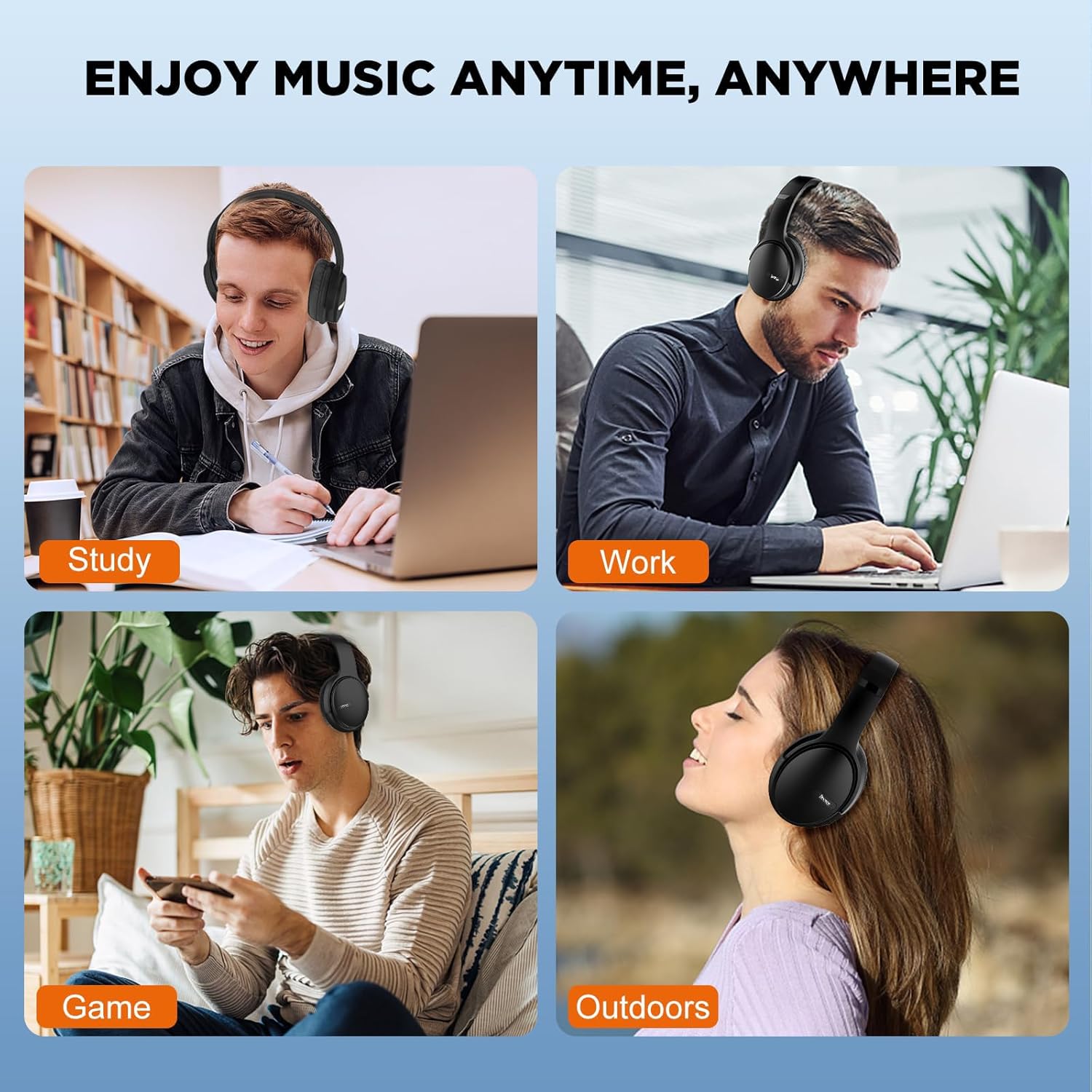 Trihear BH1 Wireless Bluetooth 5.3 Over-Ear Headphones – 50H Playtime, ENC Noise Cancellation - Image 2