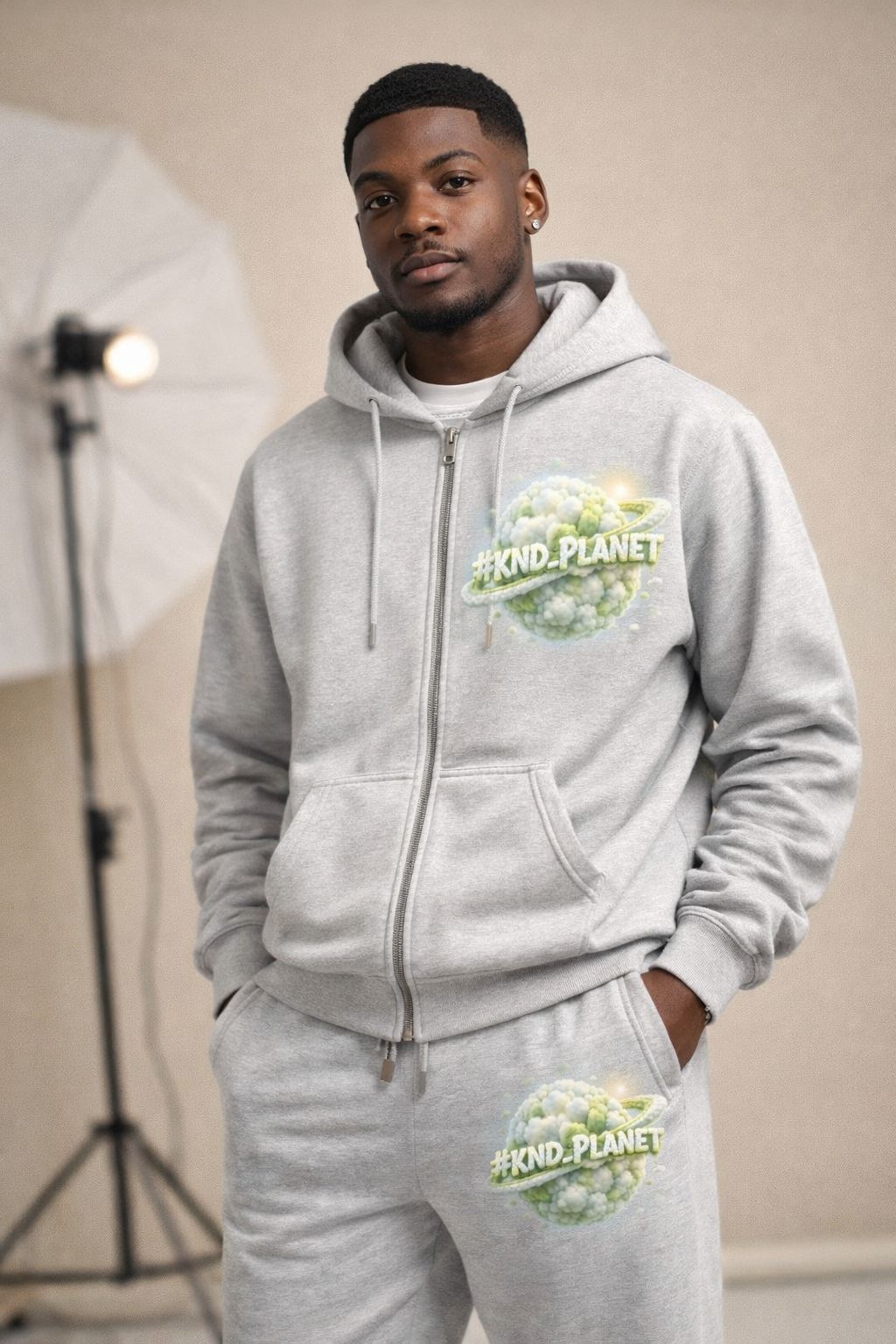 KND_Planet Tracksuit Set – Hoodie & Trackpants (Grey) - Image 2