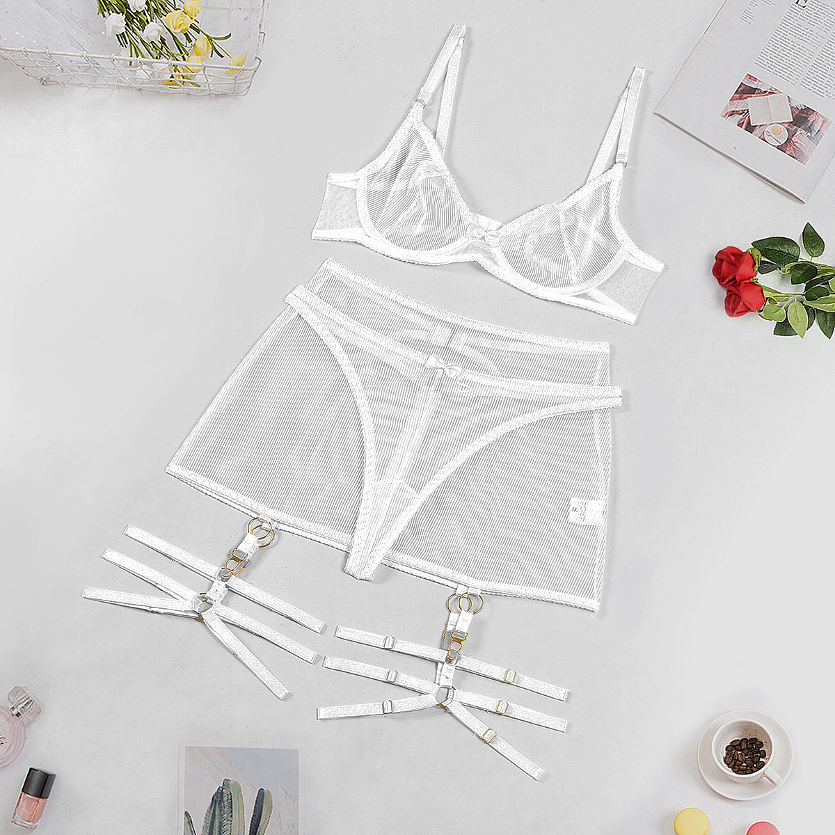 Women's Striped Mesh Gathered For Fun Lingerie - Image 2