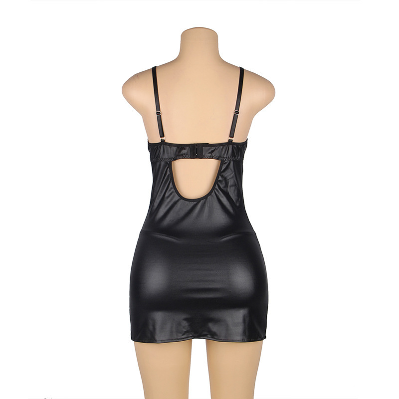 European And American Plus Size Lingerie Lace Leather Transparent Tempting Slip Nightdress - Image 5